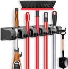 IMILLET Mop and Broom Holder, Wall Mounted Organizer-Mop and broom Storage Tool Rack with 5 Ball Slots and 6 Hooks (Black) : Tools & Home Improvement - Amazon.com
