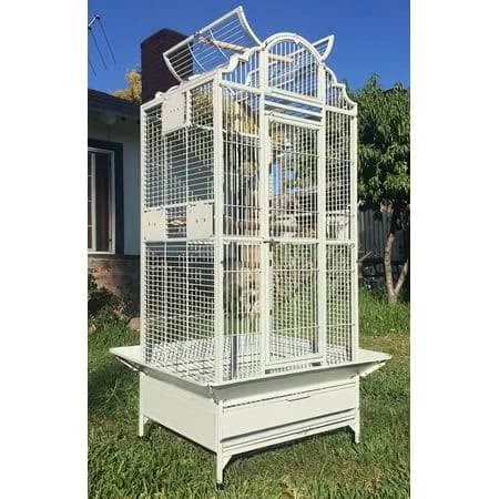 Large Elegant Wrought Iron Open/Close Dome Perch Play Top Stand Bird Parrot Rolling Cage