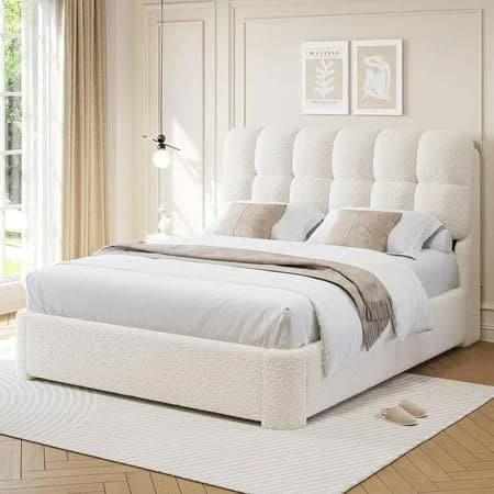 Aunfebrco Queen Size Bed Frame with Button Tufted Headboard