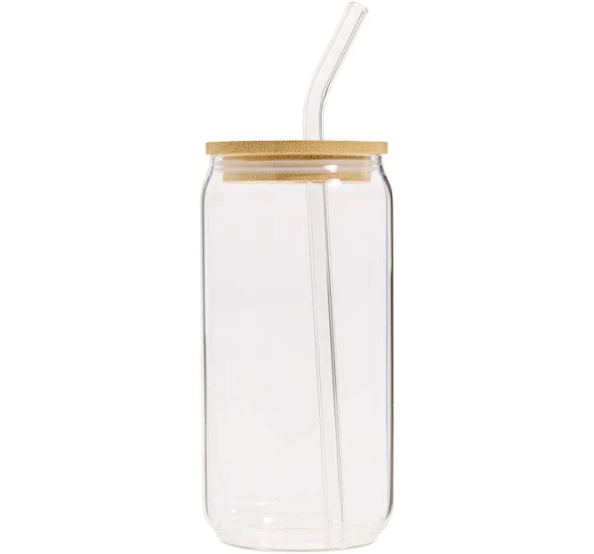 World Market Glass and Bamboo Tumbler with Straw
