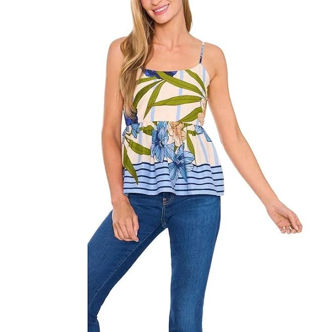 CeCe Spaghetti Strap Floral Printed Top Women's Clothing