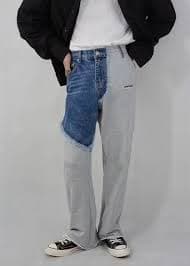VIBE Grey denim patchwork pants | Grailed