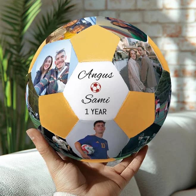 Personalized Photo Soccer Ball - Unique Valentine's Day Gift for Football Lovers - Custom Black/White 21.5 cm Size
