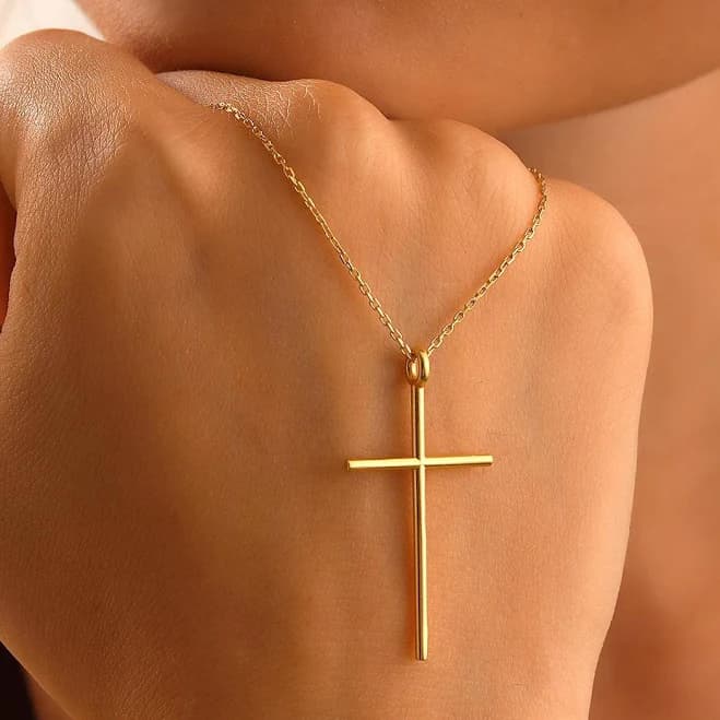 14K Gold Modern Cross Necklace