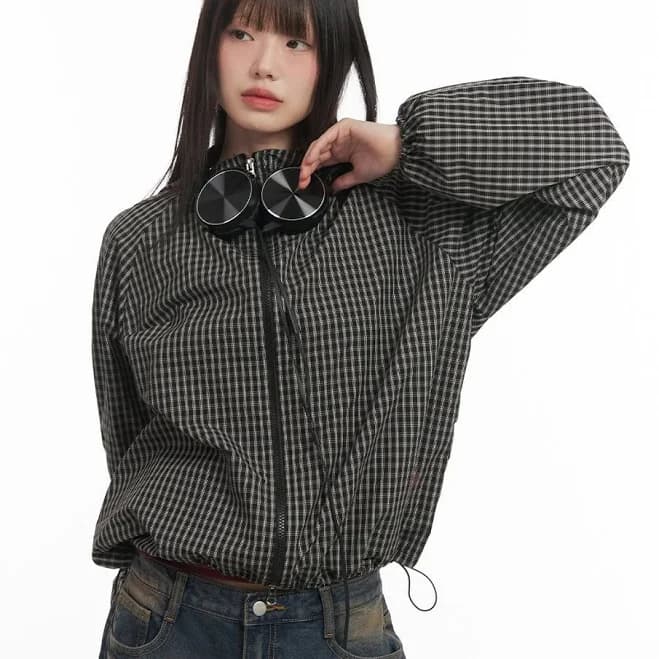 Checkered Hooded Windbreaker Jacket CF519