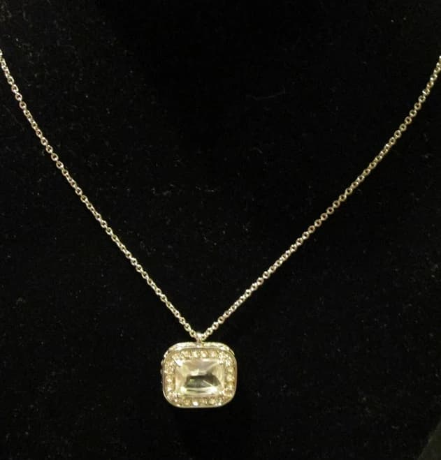 Banana Republic Necklace, Rectangular Pendant W Rhinestones And Clear