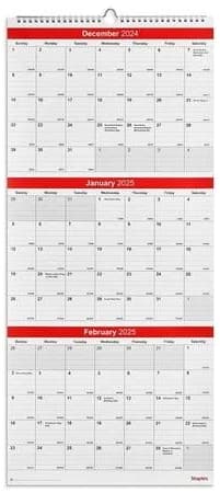 Staples 12" x 27" Wall Calendar