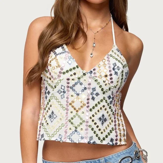 Edikted Women's Embroidered Sequin Backless Top