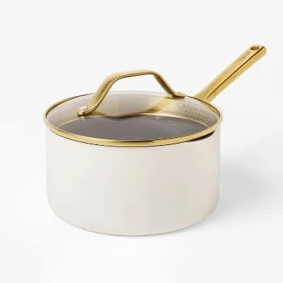 Figmint 3qt Nonstick Ceramic Coated Aluminum Sauce Pan with Champagne Handle