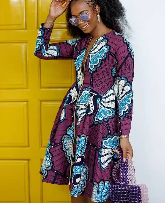 Keita African Print Zip Front Flare Dress
