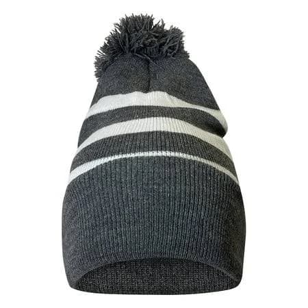 COUVER Striped Knit Beanie with Pom Pom