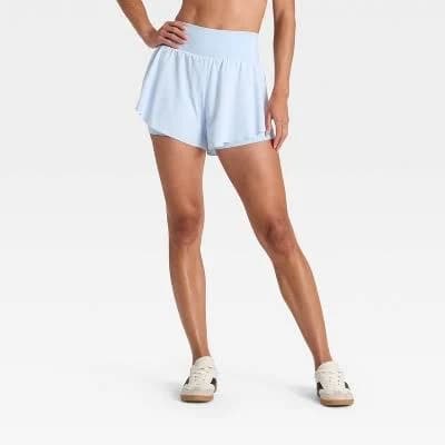 All in Motion Women's Active Light High-Rise Flutter Run Shorts 3"