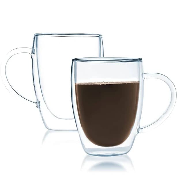 JavaFly Clear Glass 12-ounce Double-walled Thermo Bistro Mug with Handle (Set of 2) - 2 Piece