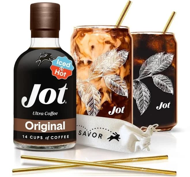 Jot Cold Brew Coffee Concentrate Starter Kit - 16oz Glasses & Gold Straws