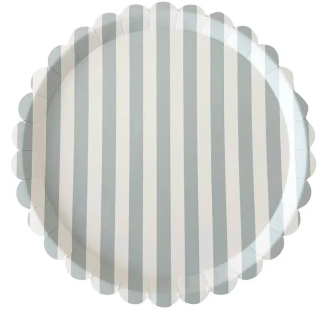 Classic Striped Sea Foam Scalloped Plates