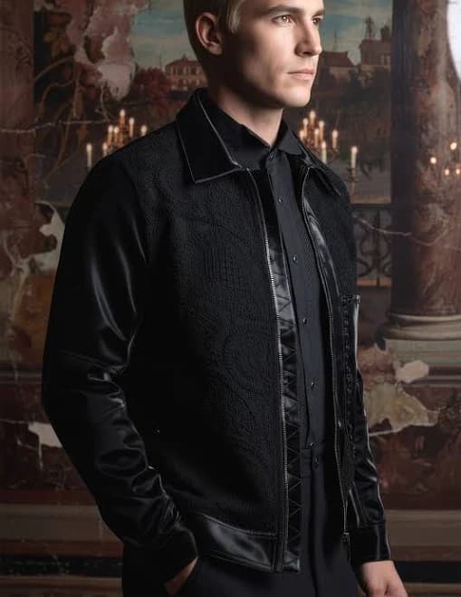 Barabas Men's Embroidered Shiny Bomber Jacket