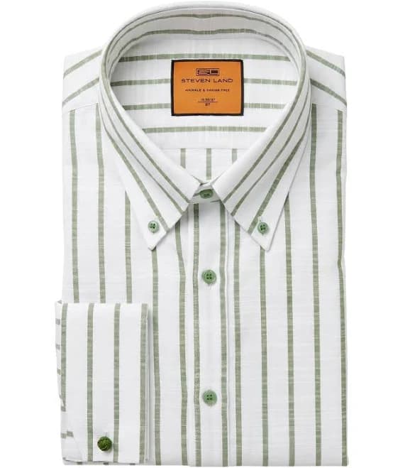 Steven Land Striped French Cuff Cotton Dress Shirt