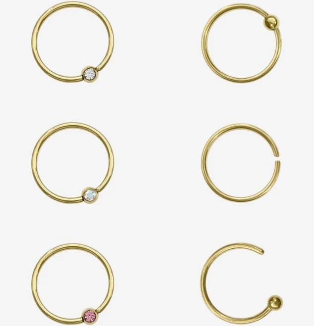 Steel Gold Gem Nose Hoop (6 Pack)