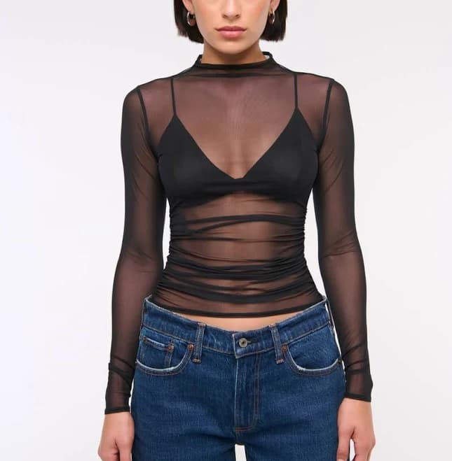 Abercrombie & Fitch Women's Paloma Long-Sleeve Mesh Top