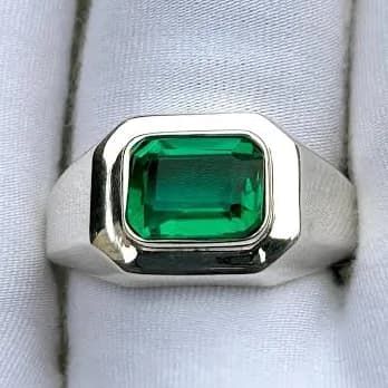 925 Sterling Silver Emerald Statement Ring for Men