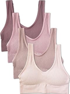 Women's 4 Pack Ribbed Bralette Crop Top Comfort Sports Bra