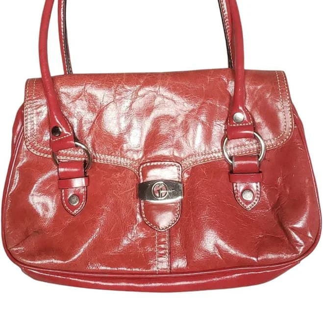 Vintage Giani Bernini Leather Red Patent Leather Shoulder Hand Bag Purse Pockets