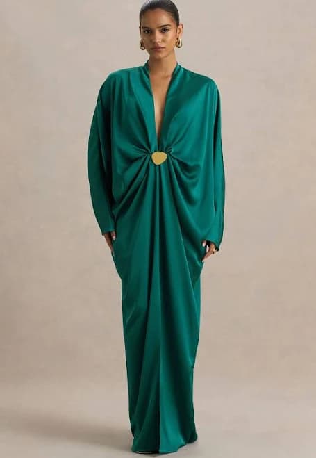 Tina Plunge-Neck Embellished Satin Maxi Dress