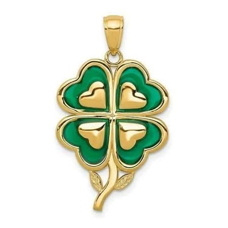 14K Clover Pendant with Enameled Tips