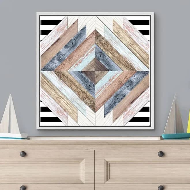 Wall26 Western Decor Geometric Brown, Blue And Pink Diamond Abstract Patterns Wood Panels