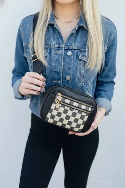 Checkered Crossbody Shoulder Bag Black