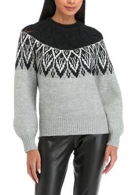 Crown & Ivy Women's Petite Long Sleeve Fair Isle Snowflake Sweater