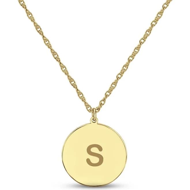10K Yellow Gold Initial Disc Necklace, 18"