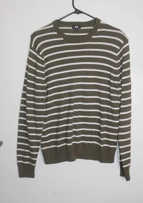 Uniqlo Olive Green White Striped Sweater Men's Size M