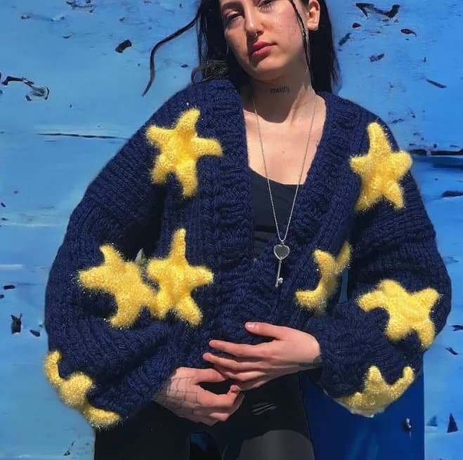 Star Embroidered Knit Cardigan