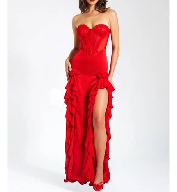Miss Circle Talia Satin Lace Corset Maxi Dress