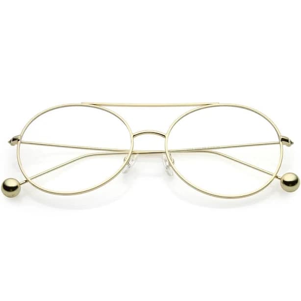 Premium Oversize Round Eyeglasses Metal Double Nose Bridge Clear Flat Lens 59mm