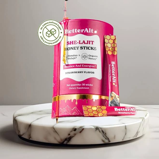 Strawberry Shilajit/Shilajeet Honey Sticks, Women's Wellness Blend with Shatavari & Saffron