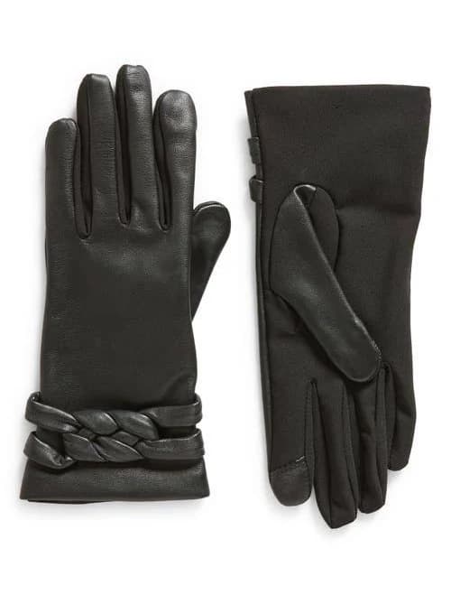 Cole Haan Women's Braid Strap Mixed Media Leather Gloves