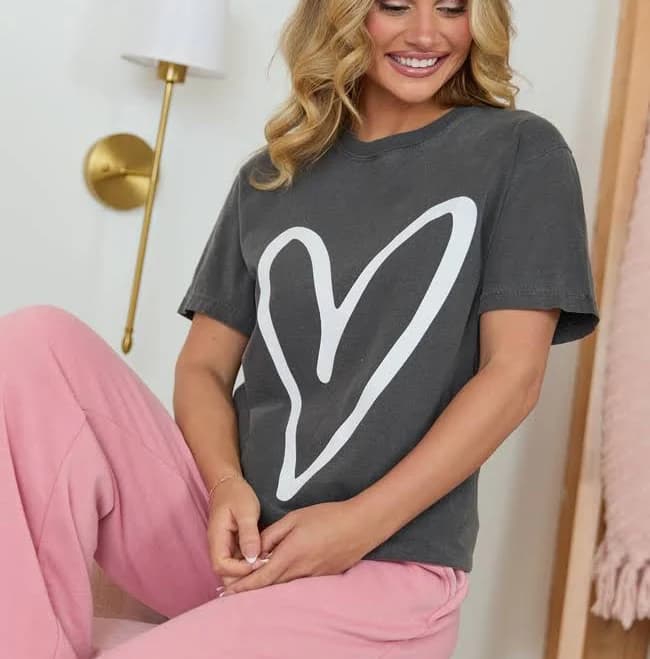 Pink Lily Heart Sketch Graphic Tee