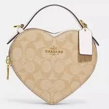 Coach Heart Crossbody In Signature Canvas - Light Brown/White