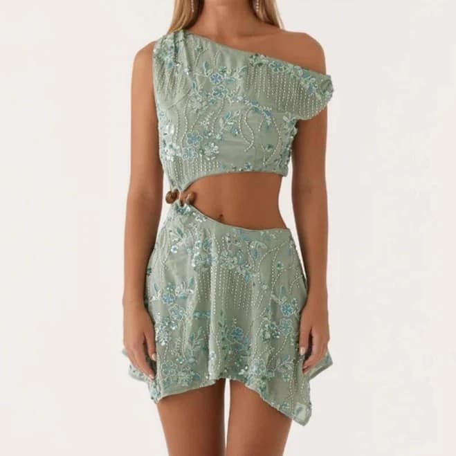 Peppermayo Green Mini Dress - Mint Green, Halter Neck, Cut-Out