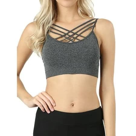 Thelovely Women & Plus Comfort Seamless Crisscross Front Strappy Bralette Sports Bra Top with Removable Pads