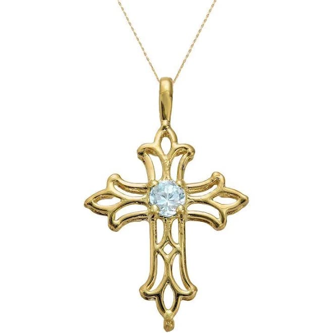 10K Yellow Gold Aquamarine Cross
