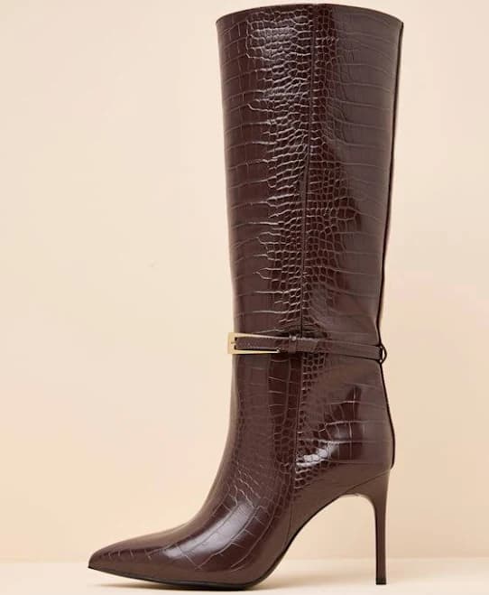 Lulus Croc-Embossed Stiletto Knee-High Buckle Boots
