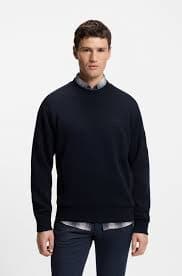 BOSS - Cotton-blend sweatshirt with zipped sleeve pocket - Dark Blue