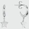 Sterling Silver Star Drop Moon Hoop Earrings