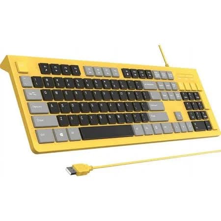 Teetheory Wired Computer Keyboard, Plug Play USB Keyboard, Low Profile Chiclet Keys, Caps Indicators, Spill-Resistant, Anti-Wear Letters, Full Size