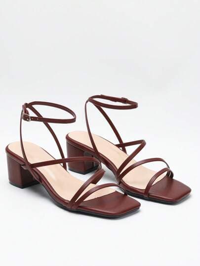 Women's Square Toe Chunky Heel Backless Strap Sandals, Fashionable Minimalist Style, Versatile, Elegant, Suitable For Holidays, High Heels for Sale Australia| New Collection Online| SHEIN Australia