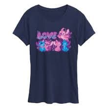 Women's Lilo & Stitch Love Grid Short Sleeve Graphic T-Shirt - Navy - Small : Target