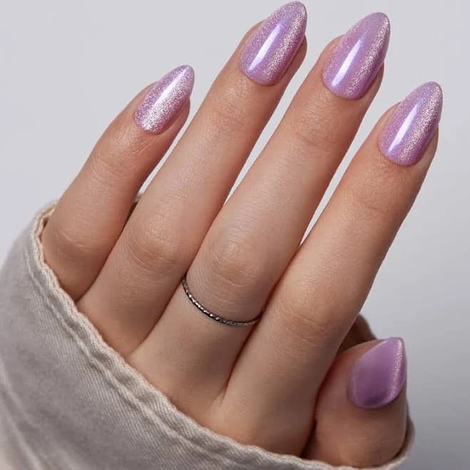 Vsalon Press On Nails Short Almond Purple Cat Eye Nails Kit, Reusable Fake Nails with Nail Glue, Protector Cuticle Oil